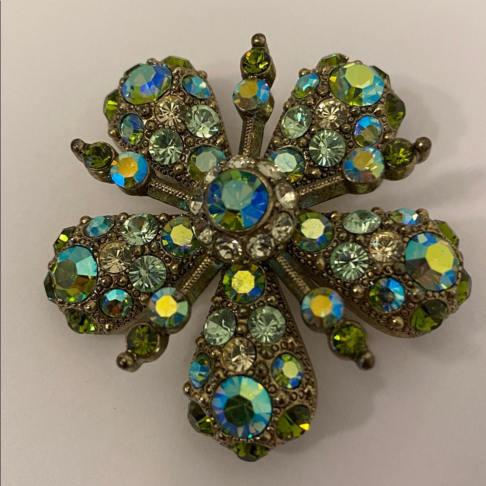 Vintage Joan Rivers Brooch Pin Aurora Borealis Glass Rhinestone Gold Tone Signed - Picture 3 of 13